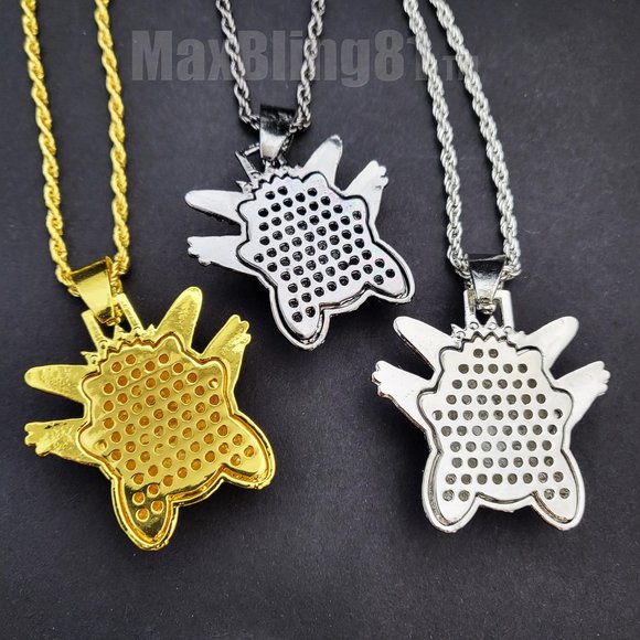 Hip Hop Iced Cubic Zirconia Bling Gengar Pendant & 3mm 24" Rope Chain Necklace - Picture 4 of 4